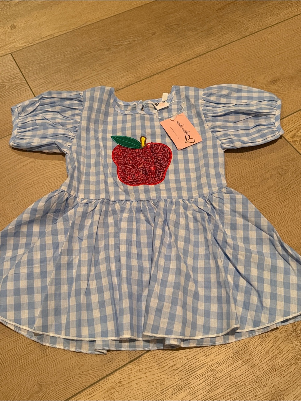 Blue Gingham Apple Appliqué Kids Dress